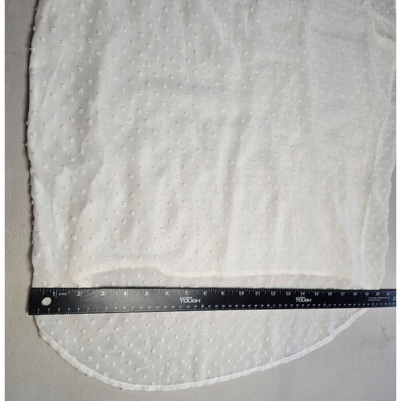 MNG Suit Blouse Women's L White Solid Front Fabric Dot Back Sheer Short Sleeve - Picture 8 of 14